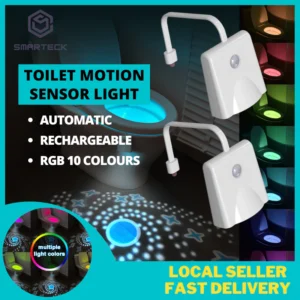 SMARTECK Toilet Night Light Motion Sensor RGB 10 Colors USB Rechargeable Waterproof Toilet Bowl Seat