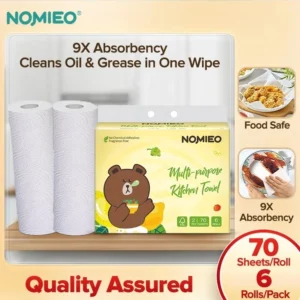 [Bundle of 2] Nomieo New Multi-purpose Kitchen Towel 70 Sheets 2ply Per Roll Absord Water&Oil Family Pack Large Capacity