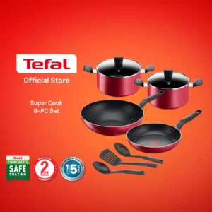 Tefal Supercook 9pcs set (Frypan 24cm, Wokpan 28cm, Stewpot 22cm & 24cm, 3 Spatulas)
