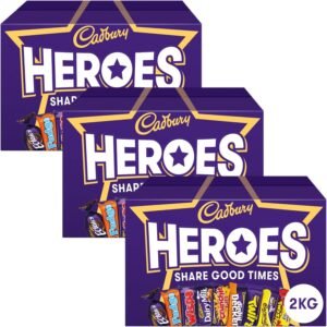 Cadbury Heroes Chocolate Bulk Sharing Box 2 kg Milchschokoladen einzeln verpackt (Pack von 3)