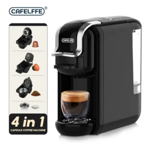 CAFELFFE 4 In 1 Capsule Coffee Maker MK603, Hot/Cold Brew Espresso Machine, 19Bar, Suitable For Nec* Capsules, DG* Capsules, ESE And Coffee Powder, Easy To Clean, Rust-proof, 0.6L Removable Water Tank, Suitable For Home Kitchen And Gift Giving