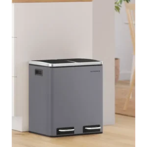Kitchen Trash Can, 2 x 15 Liters, 2-Compartment Waste Separation System, Includes 15 Garbage Bags, Waste Bin, Kick Bin, Recyclable Waste, Organic Waste, Softclose Lid, Compact Design, Rust Resistant, Modern Look, Removable Inner Buckets, Foot Pedal, Soft Close Lids, Practical Handles