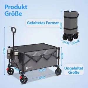 Sunula Collapsible Wagon Cart, Supports Up to 149.69 KG with A 300L Capacity, Oversized All-terrain Wheels for Sand, Grass & Gravel, Perfect for Shopping, Camping, Gardening, Beach Trips, And Outdoor Activities. Folds Compactly for Easy Storage.